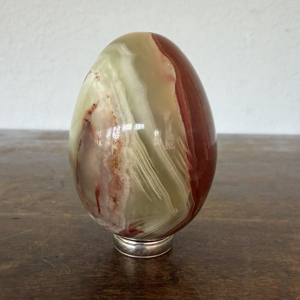 Vintage 3" Banded Onyx Marble Egg Polished Multi Color Green Rust Red Heavy